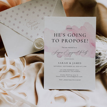 Blush Pink Surprise Engagement Invitation Template - Sarah