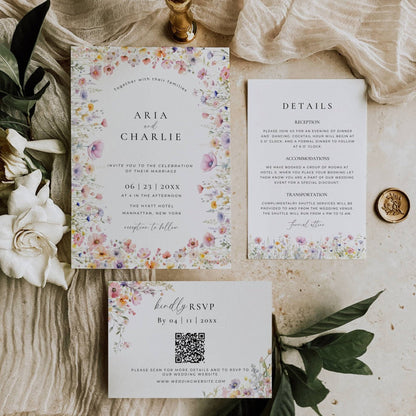 Wildflower Wedding Invitation Suite Template -Aria