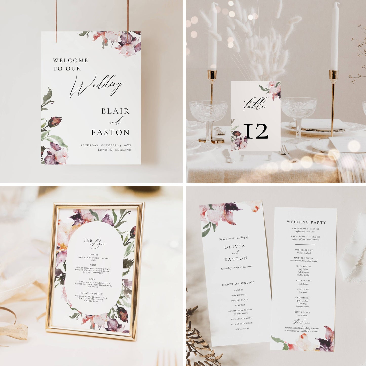 Large Floral Wedding Stationery & Reception Bundle -Olivia