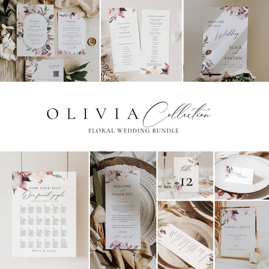 Large Floral Wedding Stationery & Reception Bundle -Olivia