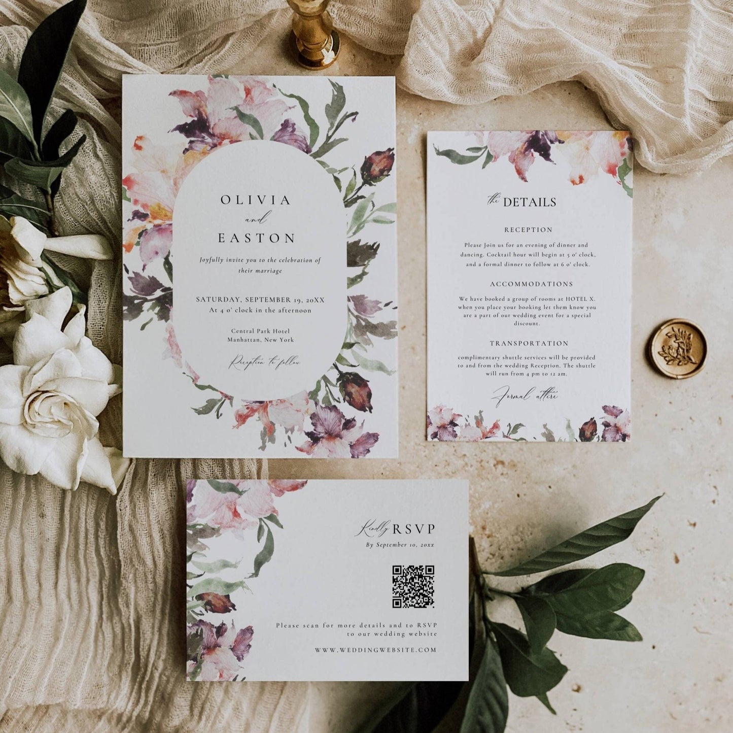 Large Floral Wedding Stationery & Reception Bundle -Olivia