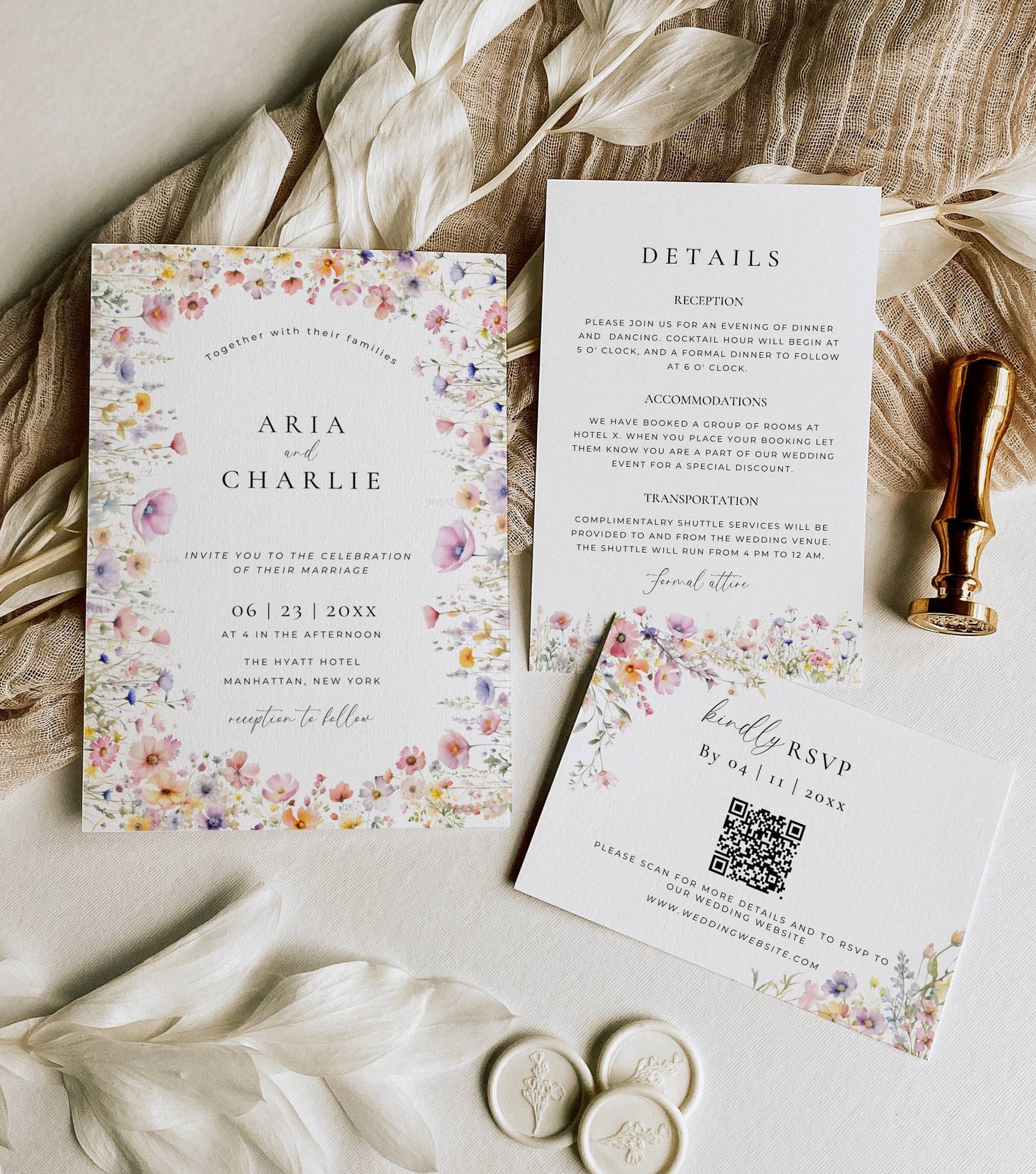 Wildflower Wedding Invitation Suite Template -Aria