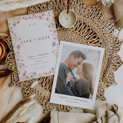 Wildflower Photo Wedding Save The Date Card Template 5x7" - Aria
