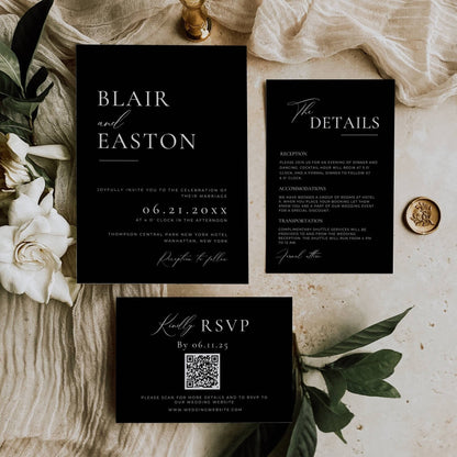 Black Wedding Invitation Suite Template