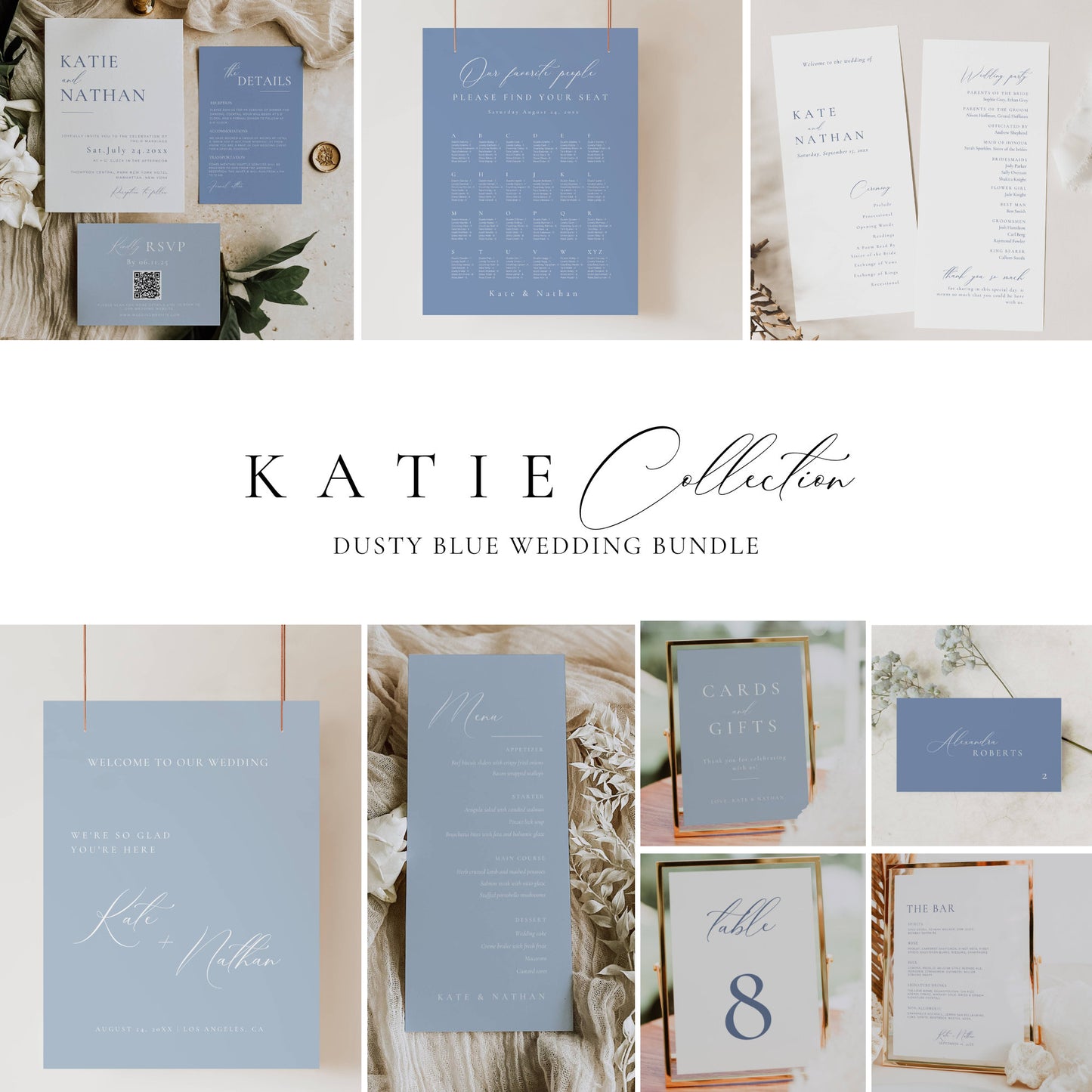 Large Dusty Blue Wedding Stationery & Reception Bundle -Katie