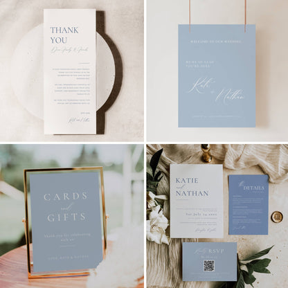 Large Dusty Blue Wedding Stationery & Reception Bundle -Katie