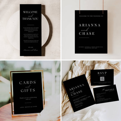 Large Black Wedding Stationery & Reception Bundle -Arianna