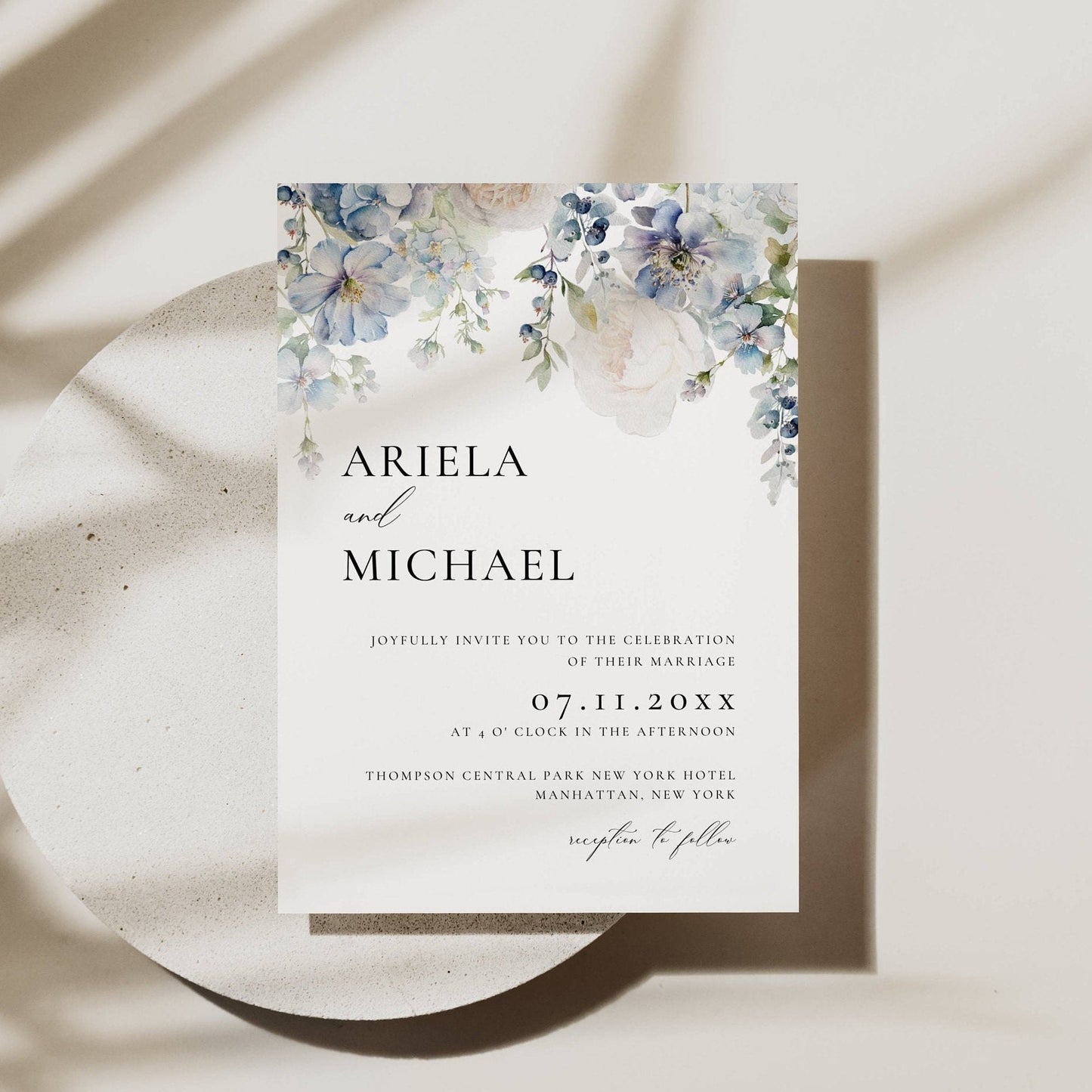 Blue Floral Wedding Invitation Suite Template