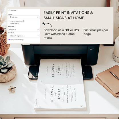 Easily print invitations and small signs at home with bleed and crop marks