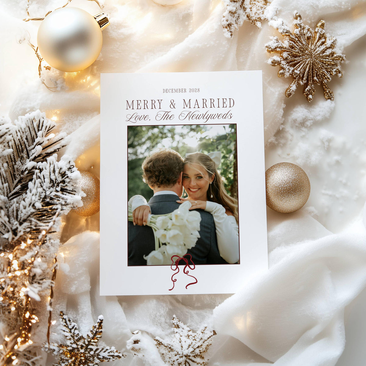 Heidi burgundy first Christmas married card template, view 7