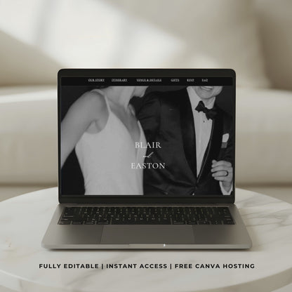 Wedding Website Template Canva | Modern Black and White Theme - Blair