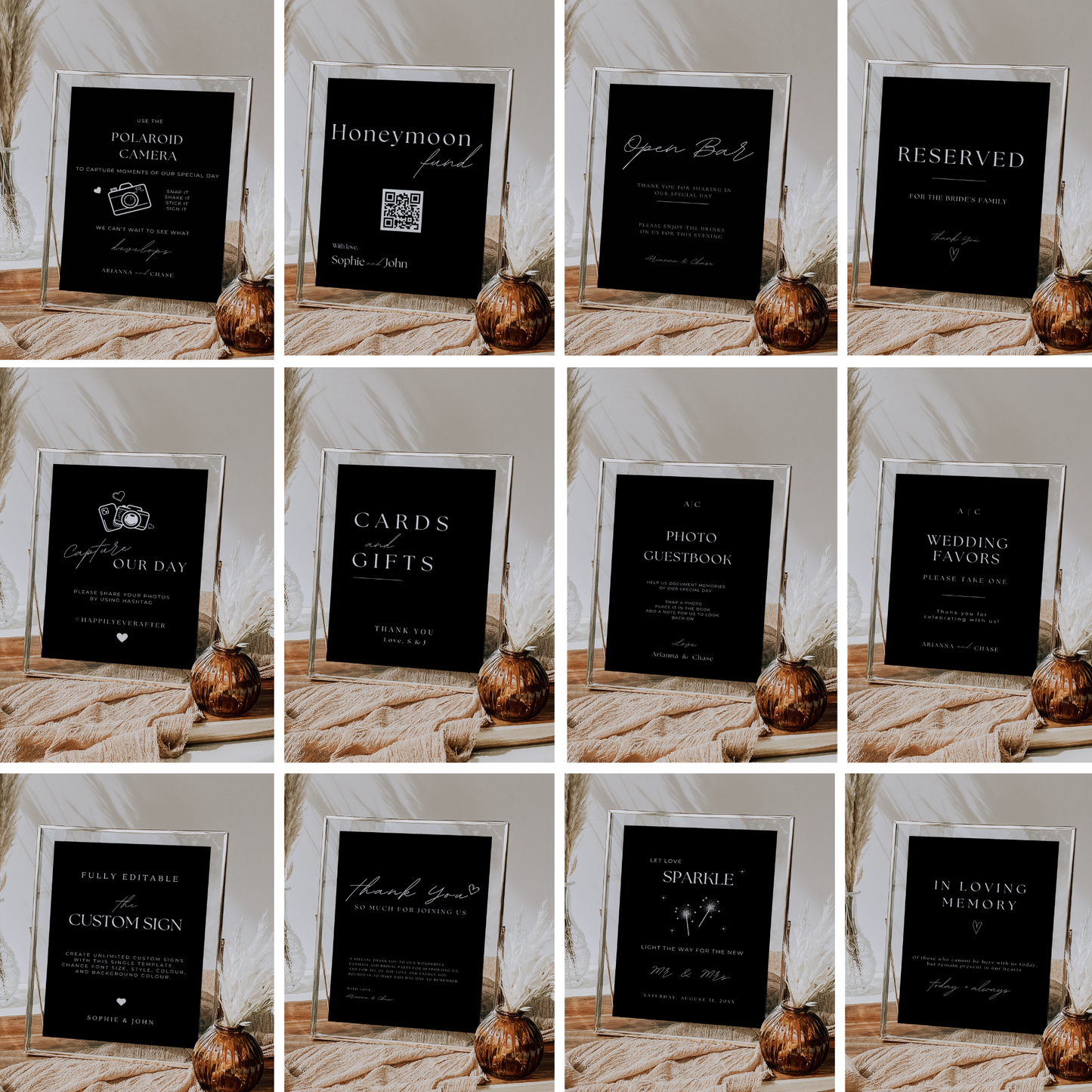 Ultimate Black Wedding Stationery & Reception Signage Bundle - Arianna