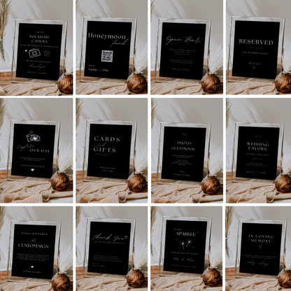 Ultimate Black Wedding Stationery & Reception Signage Bundle - Arianna
