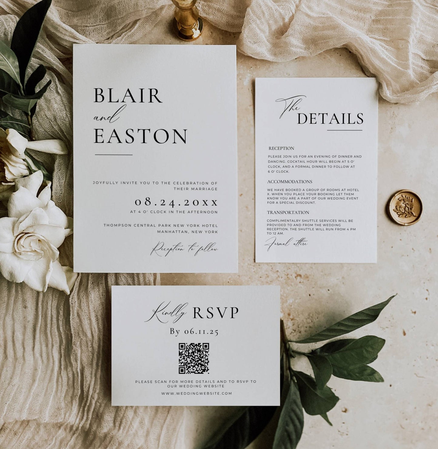 Modern Wedding Invitation Suite Template -Blair