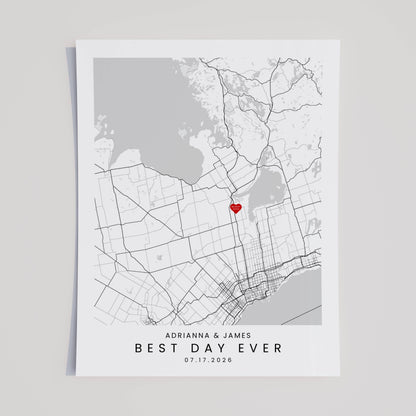 Custom Wedding Map Keepsake Digital Print 11x14"